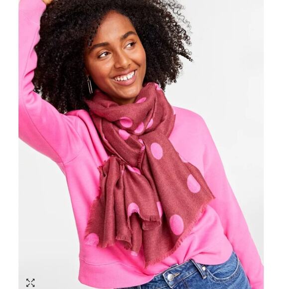 NWT On 34th Supersoft Polka Dot Printed Wrap Scarf Pink Red NEW - Picture 1 of 7